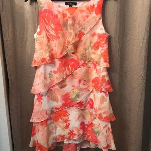 Dress coral floral layered tiers size 16